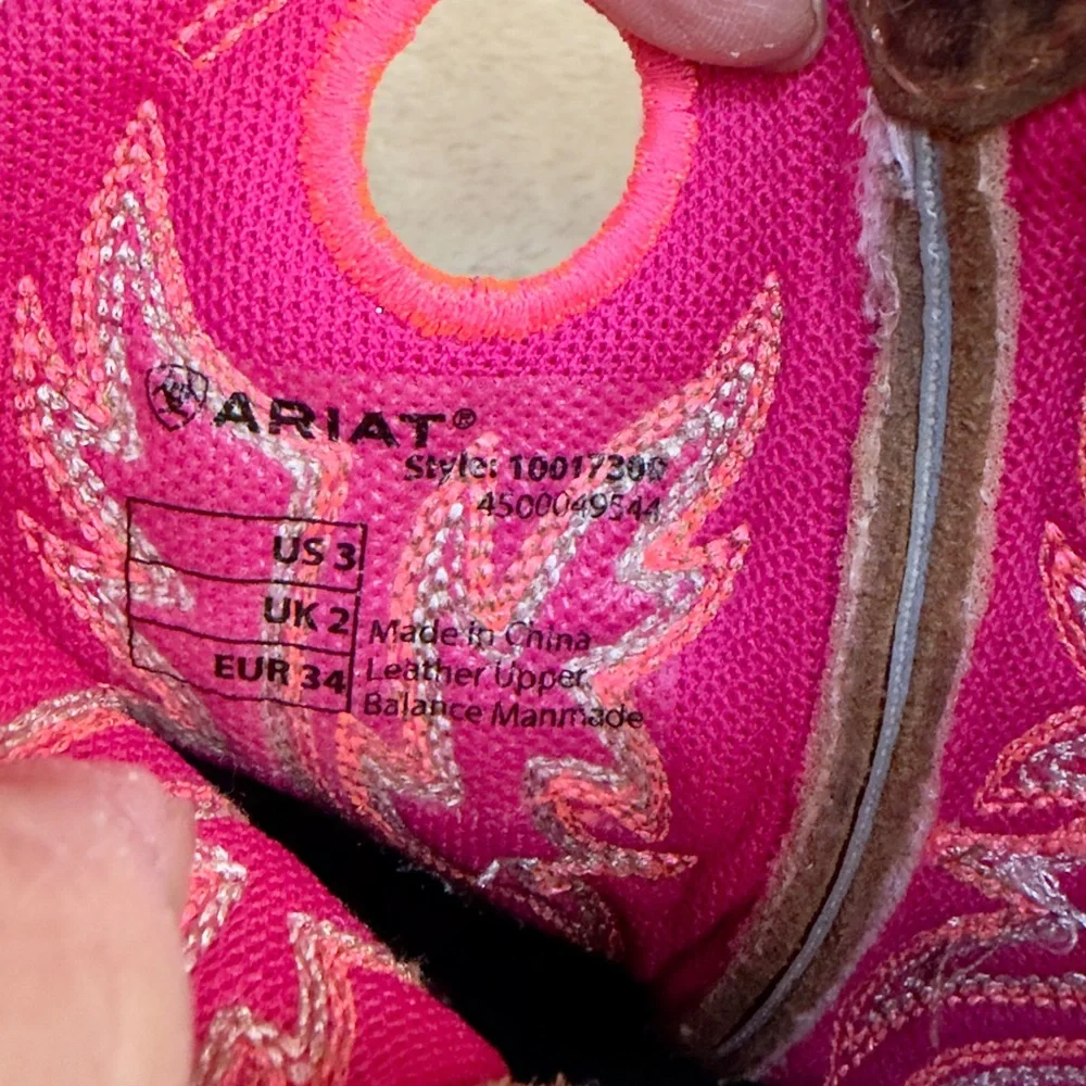 ARIAT GIRLS' FATBABY POWDER BROWN PINK LEATHER WESTERN ROUND TOE‎ BOOTS Sz 3 EUC